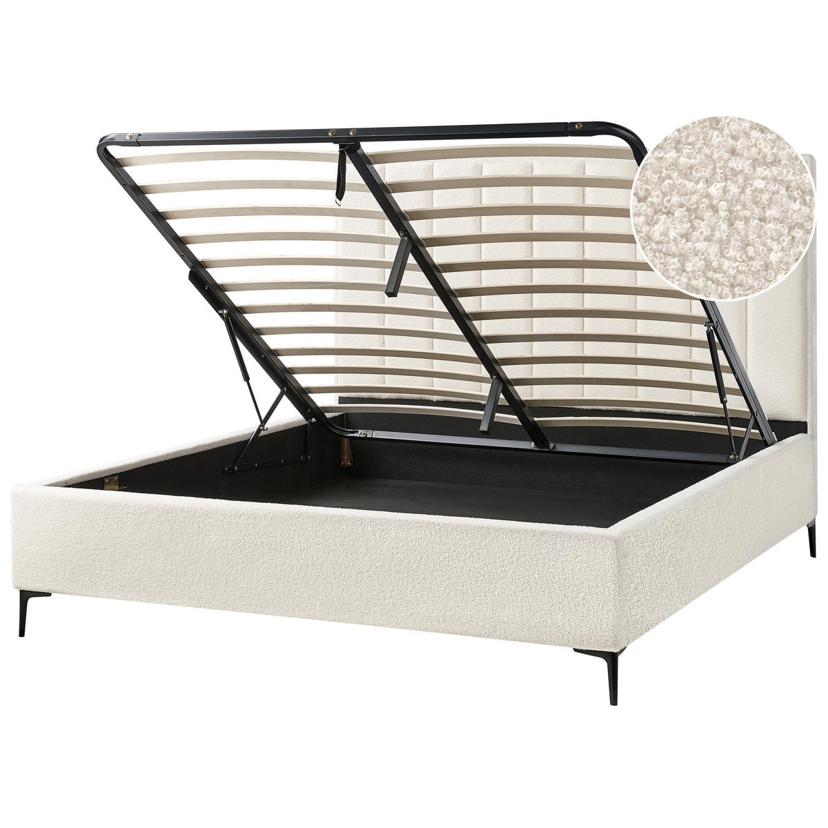 BETT mit Stauraum 180/200 cm Cremeweiß Sezanne - Schwarz/Weiß, Textil (180/200cm) - Beliani