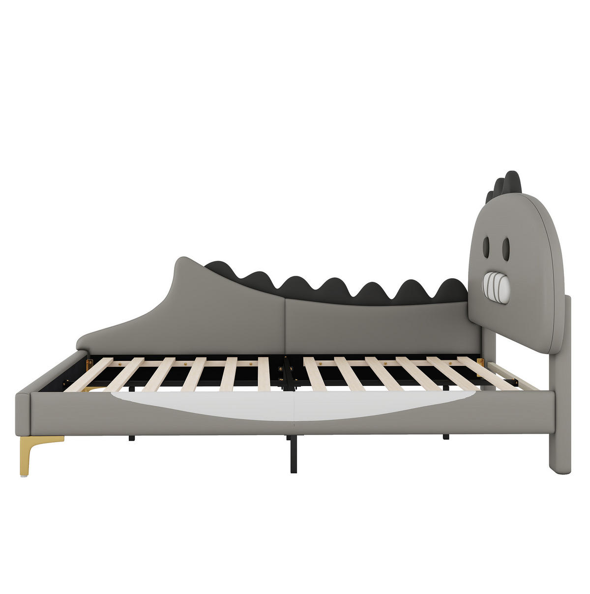 KINDERBETT 140/200 cm Grau aus PU mit Dinosaurier-Kopfteil - Grau, Kunststoff (140/200cm) - OKMYHOME