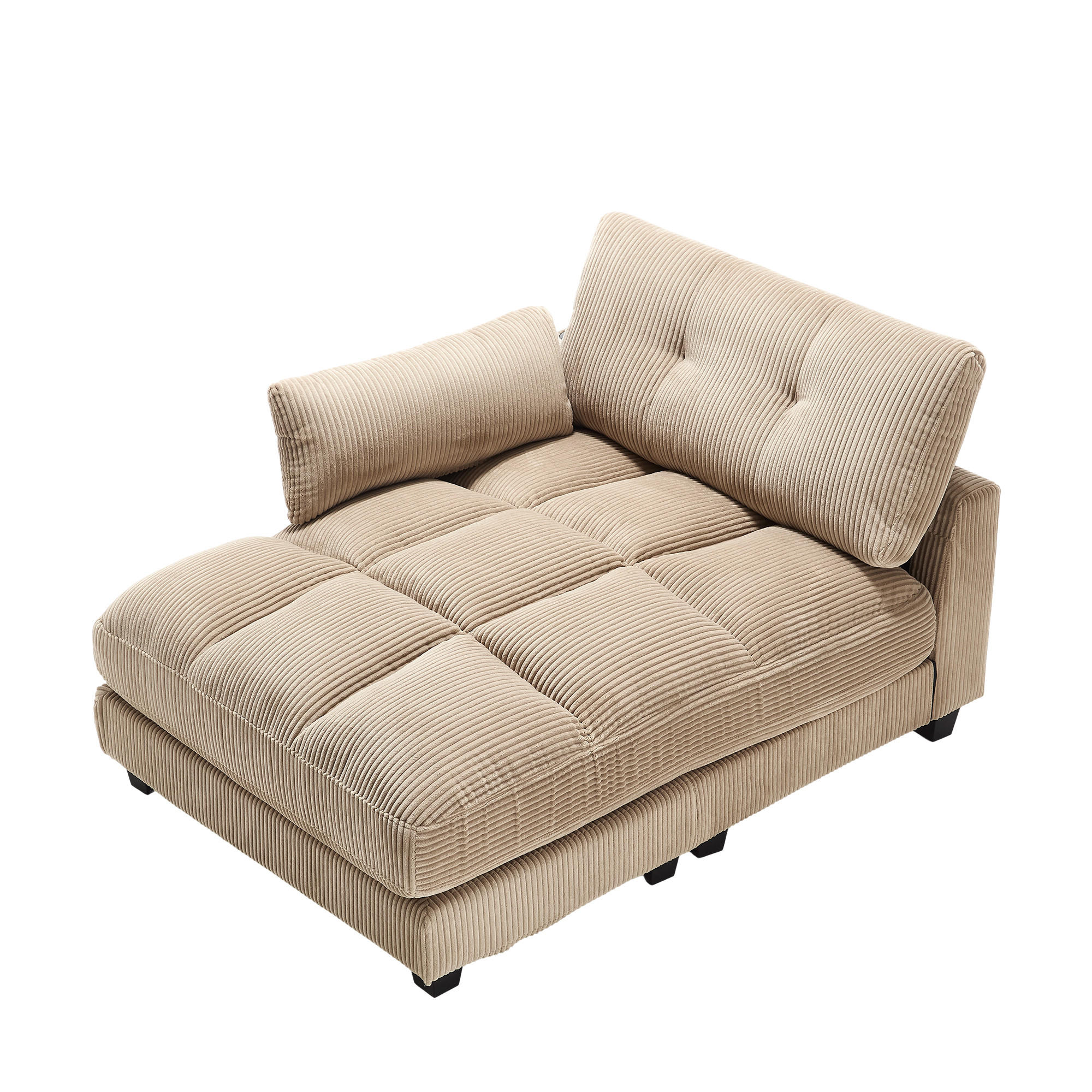 RÉCAMIERE Cord Khaki mit USB, Becherhaltern und Seitentasche - Hellbraun, Holzwerkstoff/Kunststoff (140/81/121cm) - WISHDOR