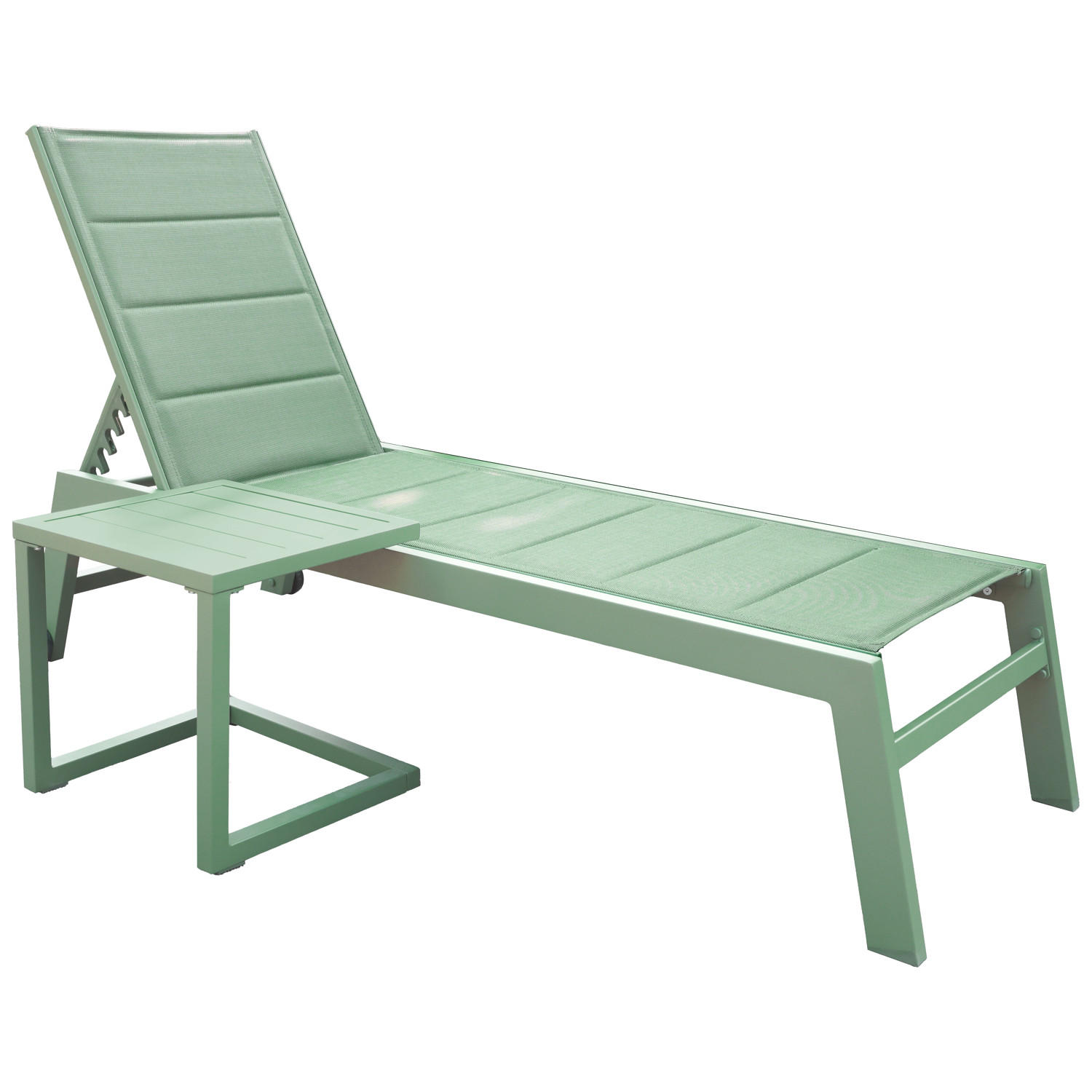 SONNENLIEGE mit Tisch Barbados Salbeigrün - Grün, Metall (61/95/198cm) - Happy Garden