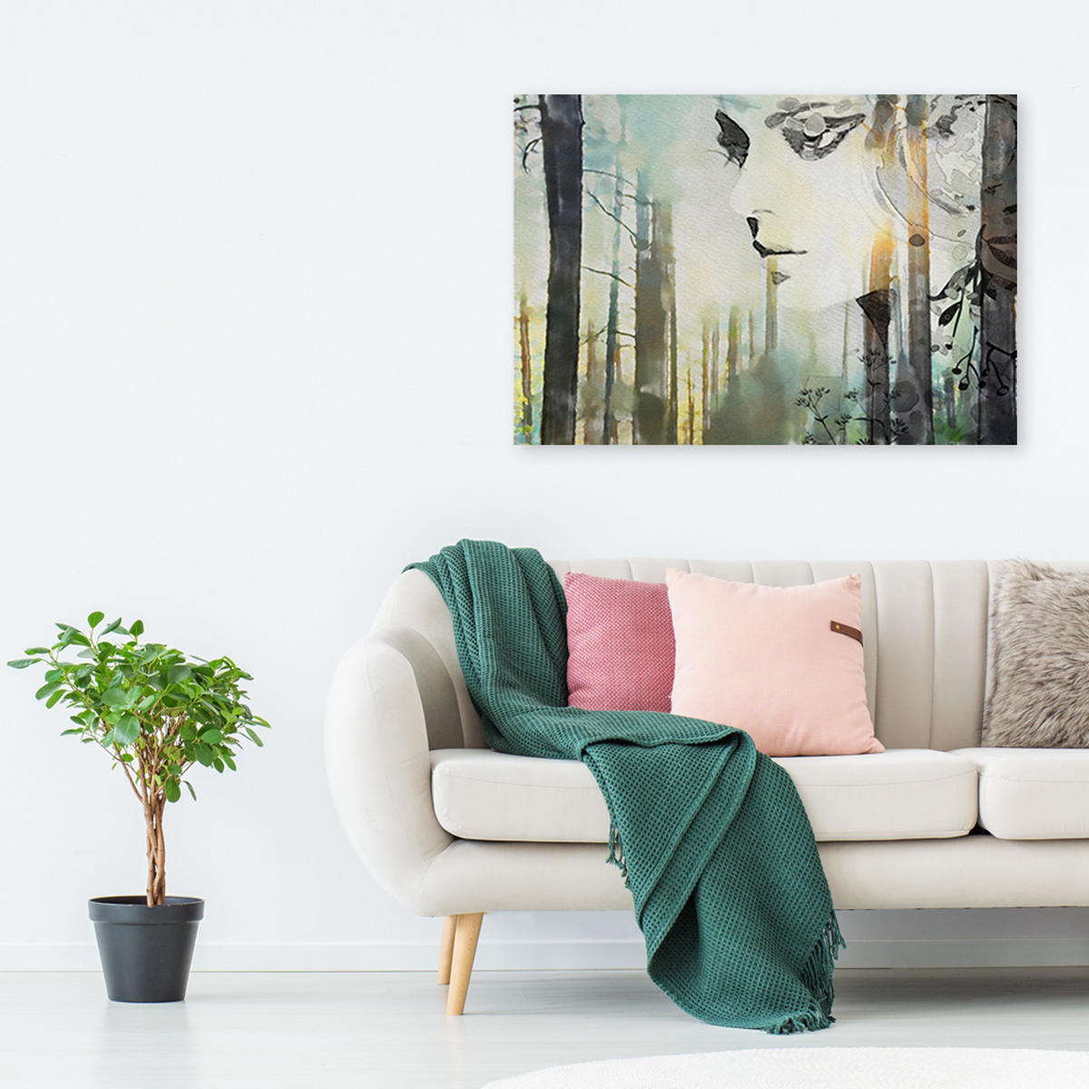 WANDBILD frau abstrakt gesicht - Grün, Textil (60/40cm) - Feeby