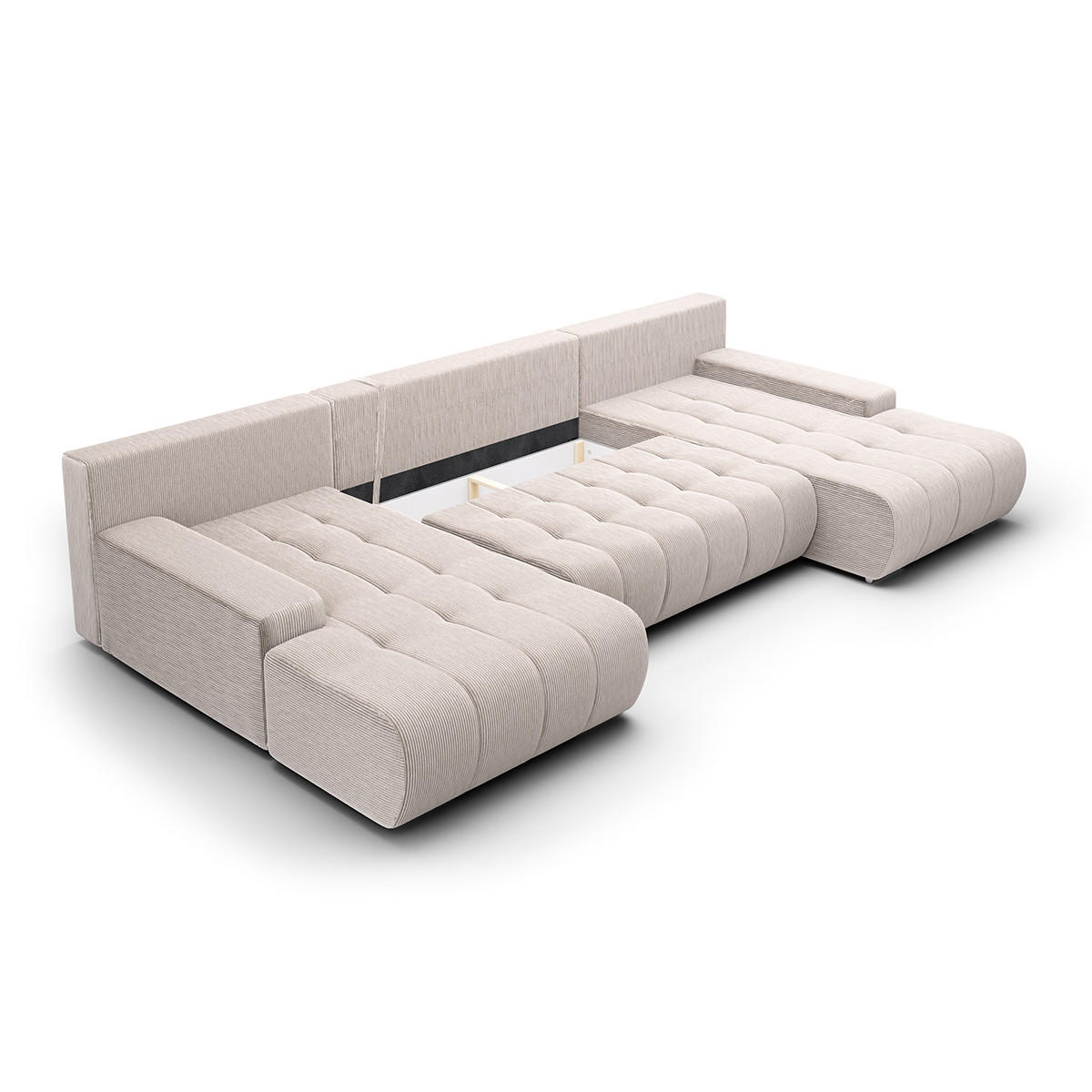 PANORAMASOFA Jonas 5 Sitzplätze Gebrochenes Weiß - Weiß, Holz (350/85/185cm) - Petits-meubles