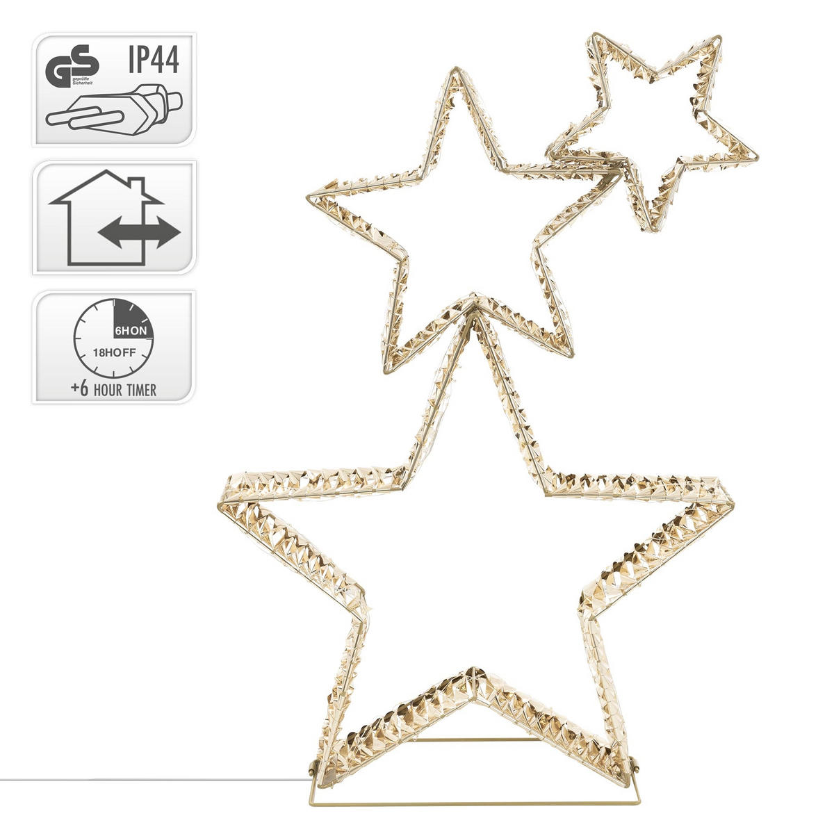 3X DEKO WEIHNACHTSSTERNE übereinander 80cm 350 LED Warmweiß Gold - Goldfarben, Metall (50/80/16.5cm) - ECD-Germany