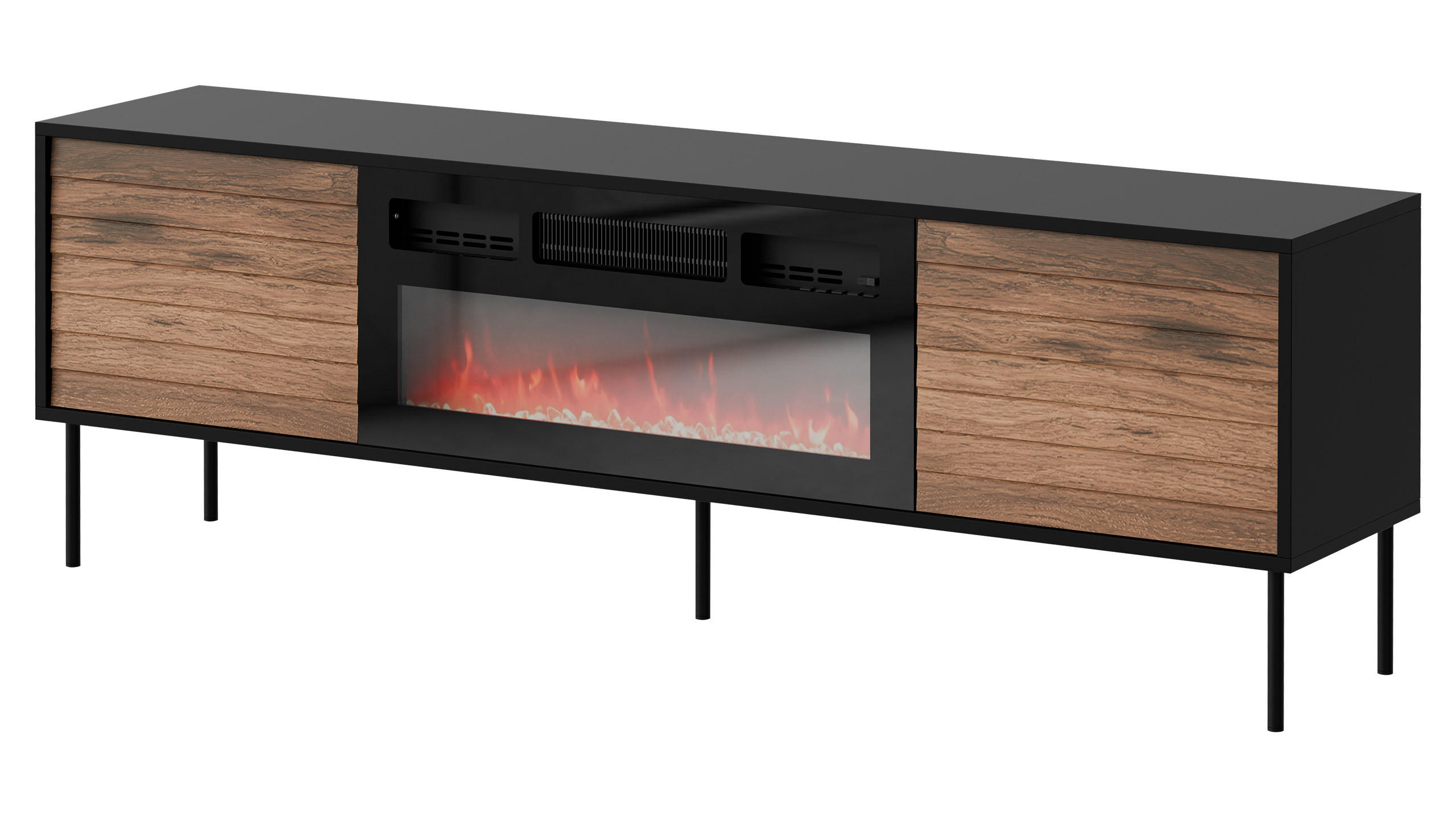 TV-LOWBOARD Cortina 180 mit Elektrische Kamin - Schwarz/Braun, Holzwerkstoff/Metall (180/60/40cm) - MIRJAN24
