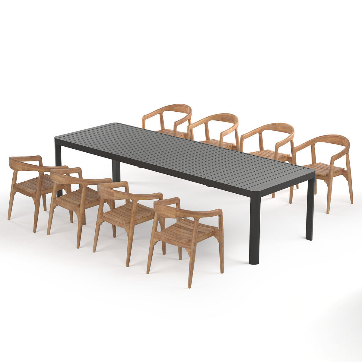 GARTENESSGRUPPE - 9-teilig - Teak massiv / Aluminium - Braun / Anthrazit - Anthrazit, Holz/Metall - home24