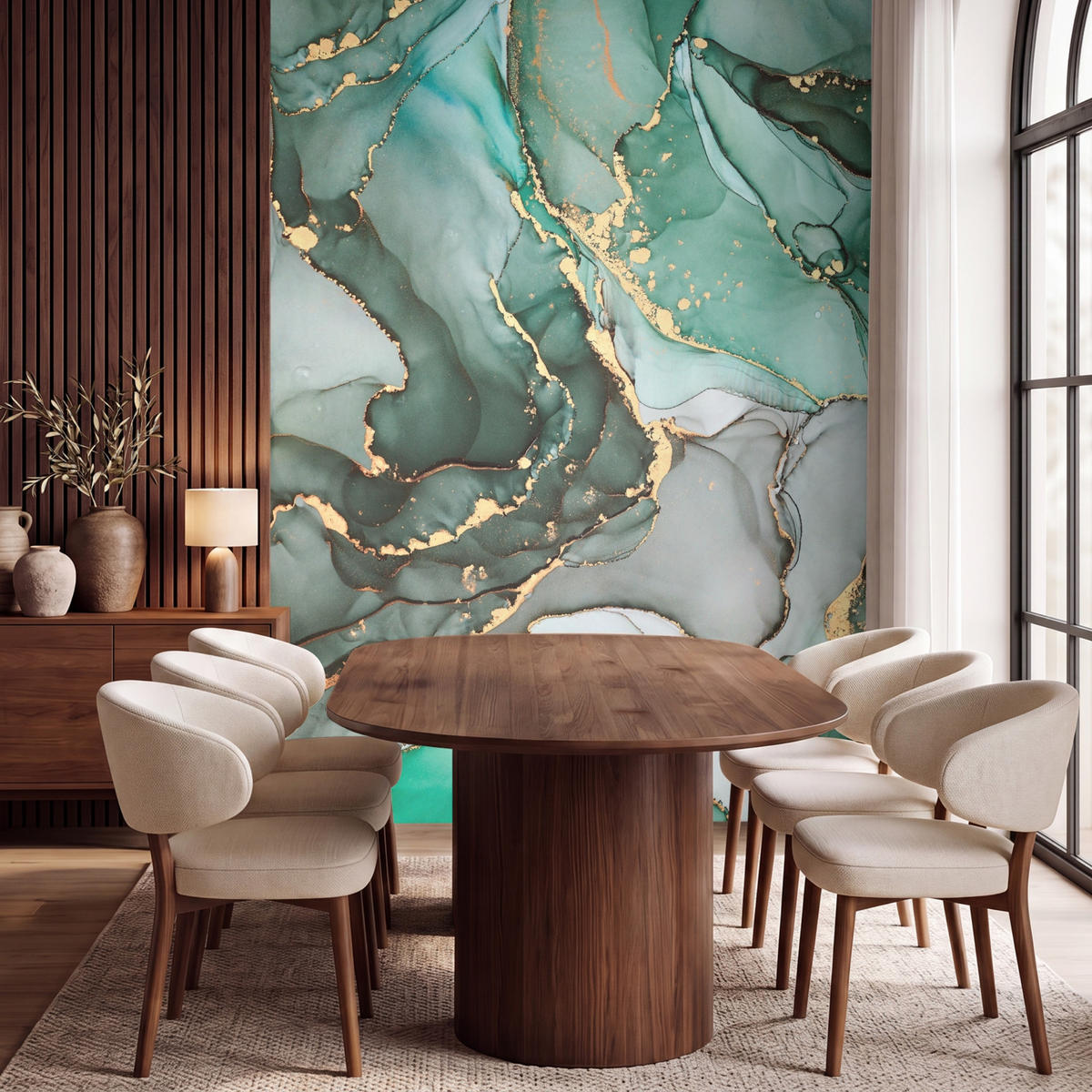 TAPETE - Gold - Marmor - Grün - Luxus - Marmoroptik - Grau - 200x260 cm - Grün, Papier (200/260cm) - OnlyWow