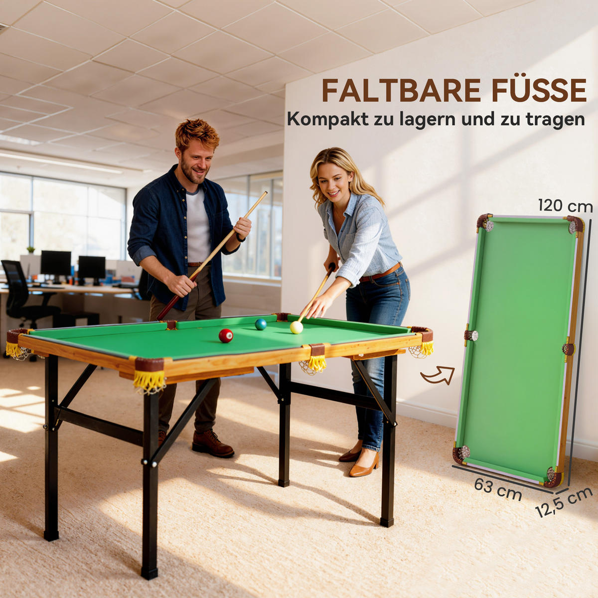 KLAPPBARER BILLARDTISCH DE-10820 Grün - Grün, Holzwerkstoff (63/120cm) - ComfortXL