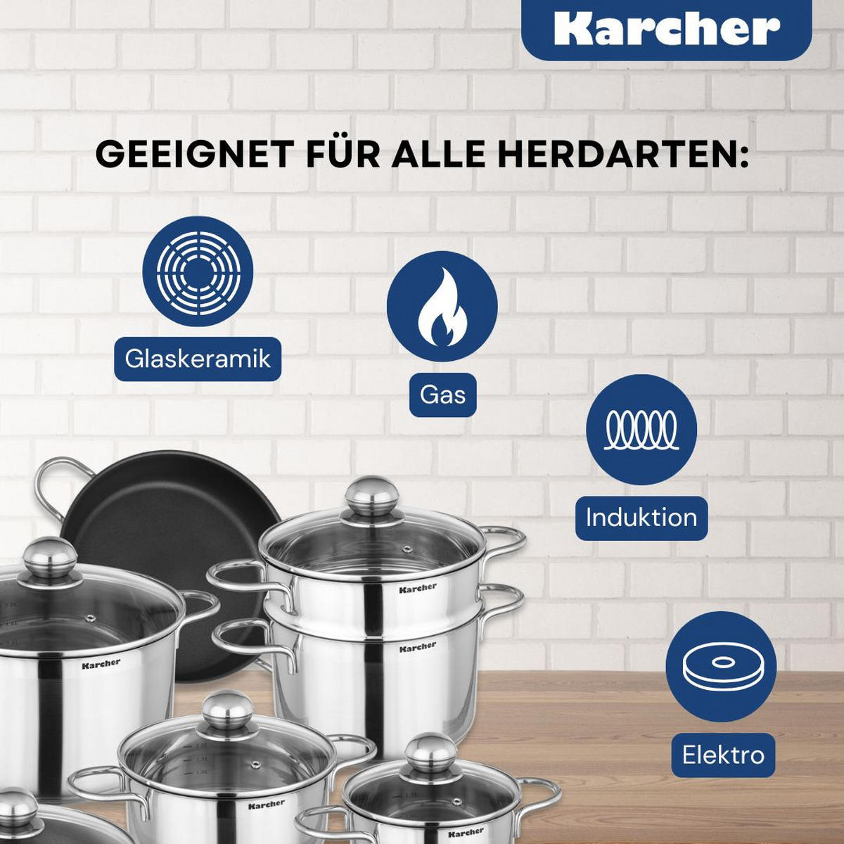 TOPFSET Jette, Edelstahl, Induktion, 14-teilig - Edelstahlfarben, Metall - Karcher