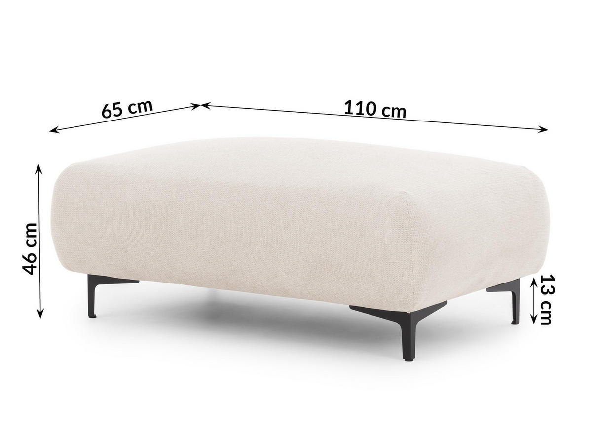 POLSTERHOCKER Cardea in Bubble-Optik aus weichem Creme Strukturstoff mit hohem Sitzkomfort - Creme/Schwarz, Holz/Textil (110/46/65cm) - S-Style Möbel