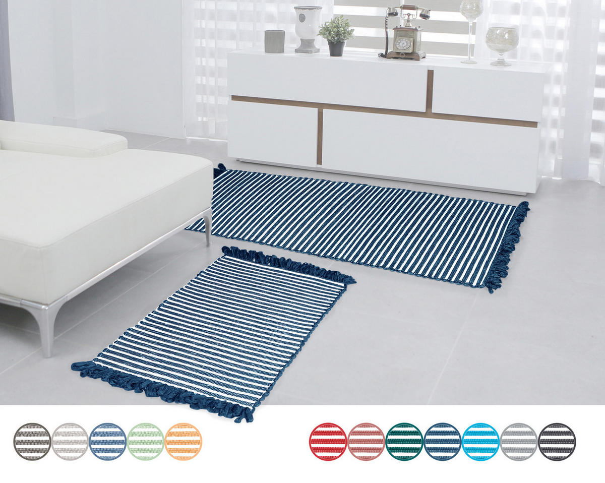 HANDGEWEBTER Läufer 60x120 cm Kosmos - Blau, Naturmaterialien/Textil (60/120cm) - Lashuma