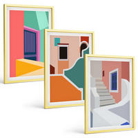 BILDER SET 3er Set - 40x60 cm Goldrahmen - Farbenfrohe Illustrationen von Gebäuden - Goldfarben, Kunststoff (40/60cm) - TULUP