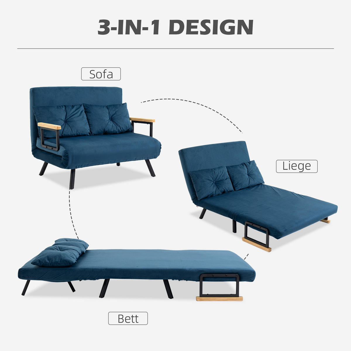 SCHLAFSOFA, Stahl, Polyester, Blau - Blau, Metall (73/81/102cm) - HOMCOM