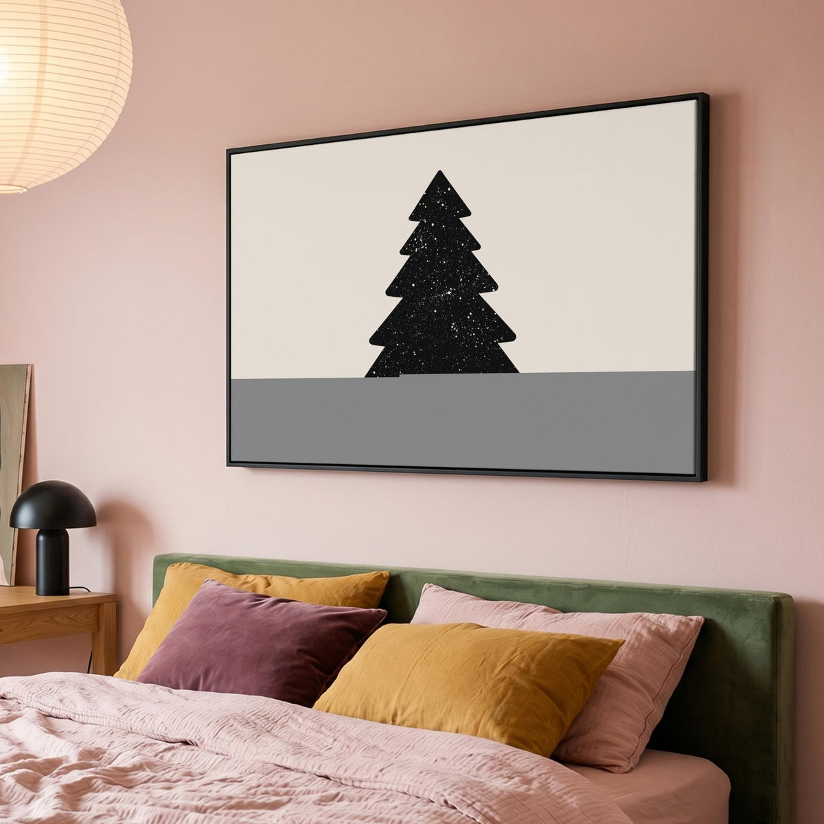 LEINWAND Bilder mit Rahmen - Weihnachtsbaum - Schwarz - Urlaub - Beige - 120x80 - Schwarz, Textil (120/80cm) - MuchoWow