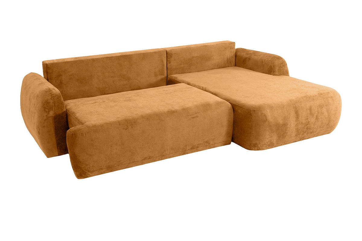 ECKSOFA Mit Schlaffunktion Und Bettkasten, Chenille-Stoff Perfecto, Honigfarbe, Rechts, HELA II - Honig, Holz (280/184cm) - Kaiser Möbel
