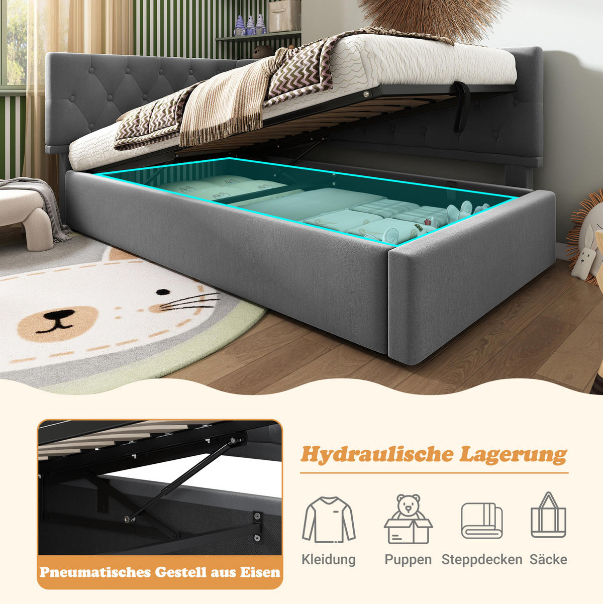 POLSTERBETT 90/190 cm Grau aus Samt mit Stauraum - Grau, Textil (90/190cm) - OKMYHOME