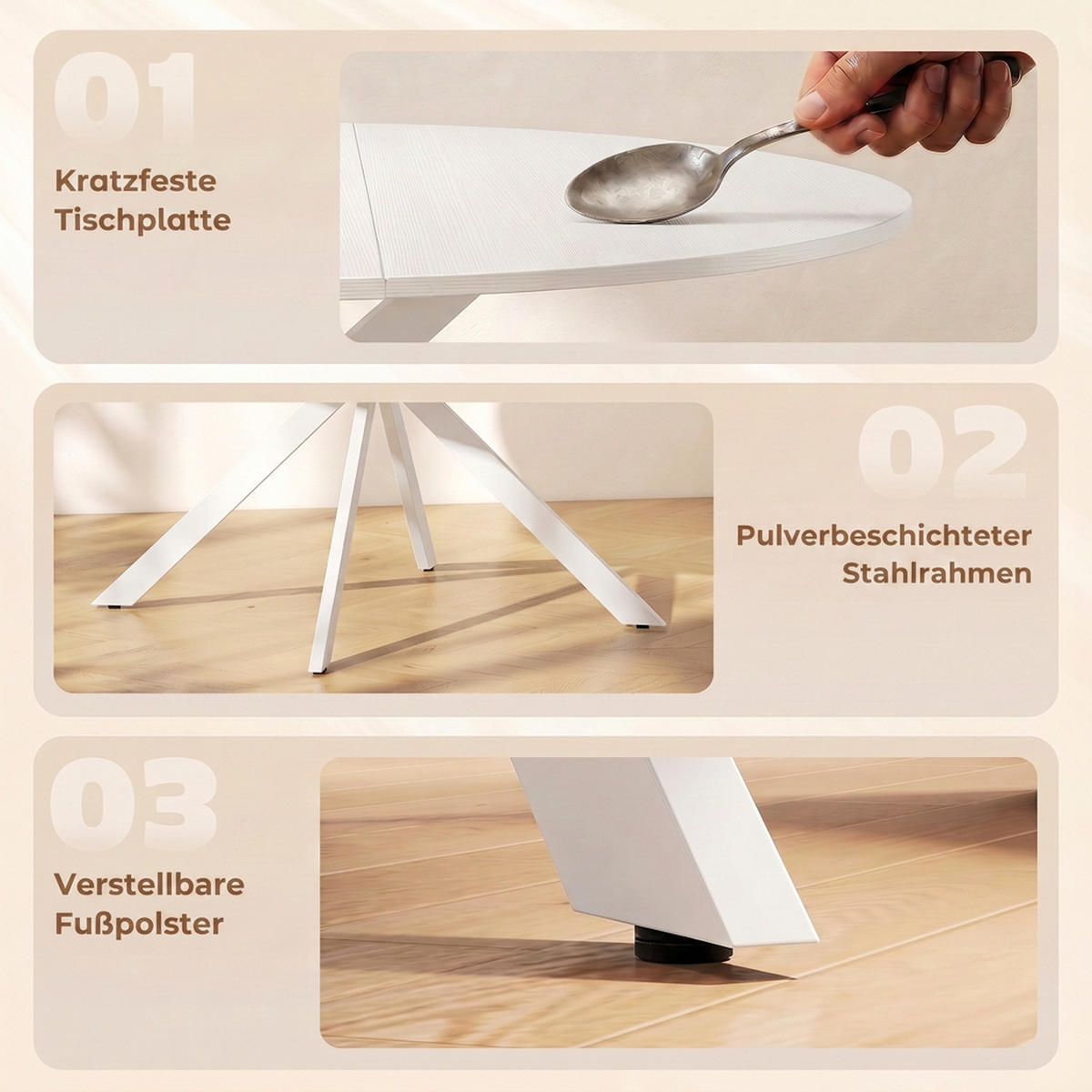 ESSTISCH Spanplatte Stahl Weiß - Weiß, Metall (120/120/75cm) - HOMCOM