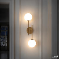 AKKU-WANDLEUCHTE - Dimmbar - 2-flammig - Goldfarben/Weiß, Glas/Metall (18/50/22cm) - home24