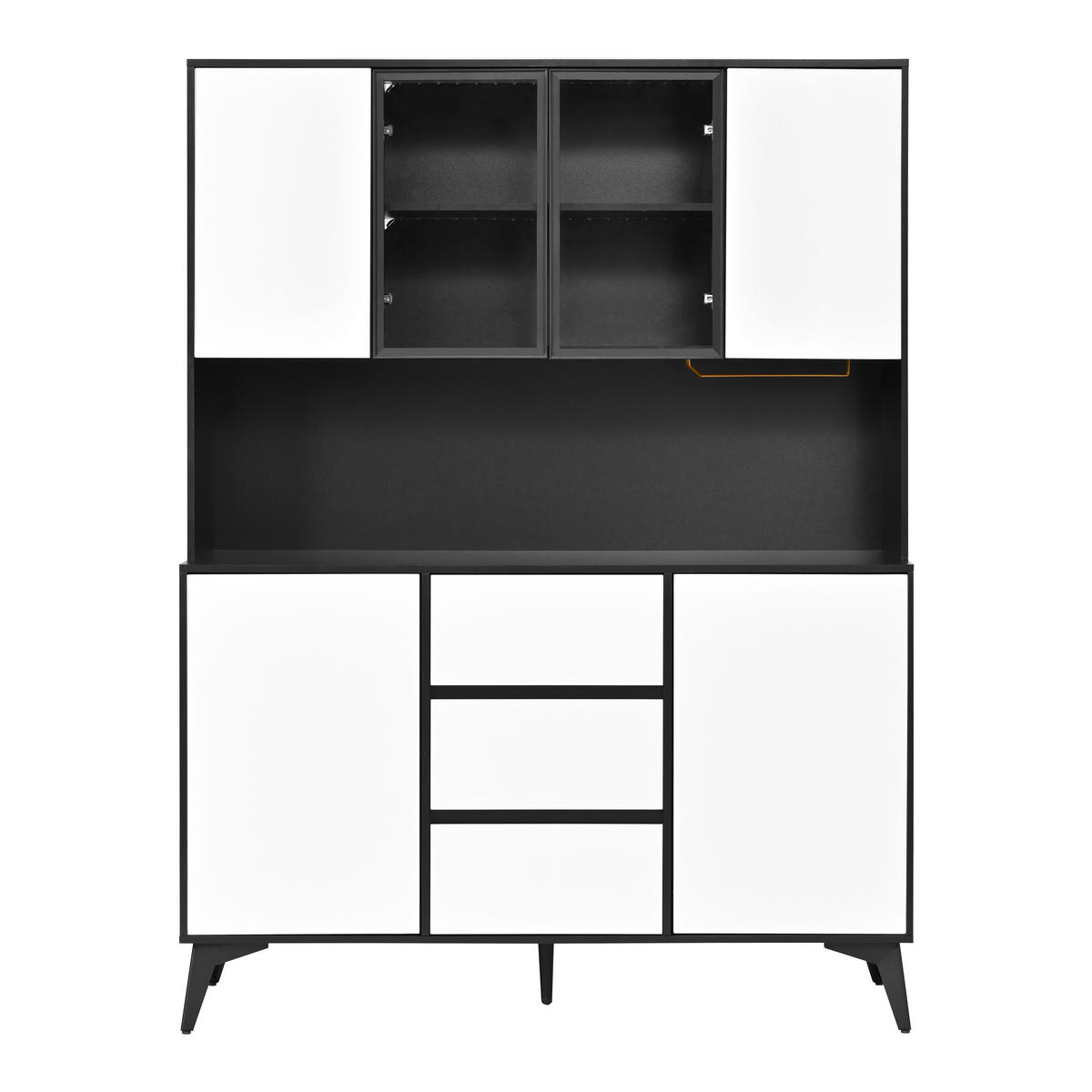 VITRINE LED Hochschrank Schwarz Weiß Glasfront 3 Schubladen - Multicolor, Holzwerkstoff (120/160/40cm) - FLIEKS