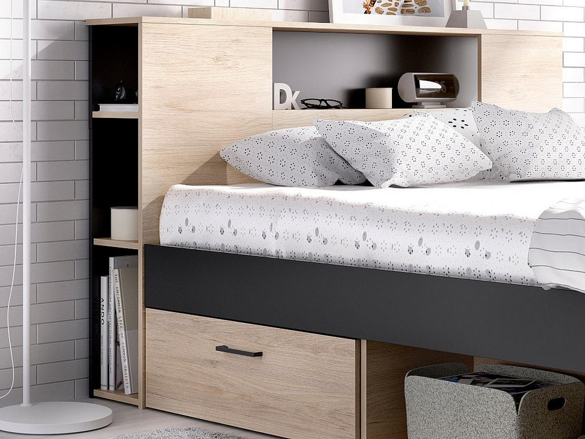 BETTRAHMEN - 2 Personen - holz - anthrazitgrau, naturfarben hell Leandre - Anthrazit/Naturfarben, Holz (160/200cm) - Vente-Unique