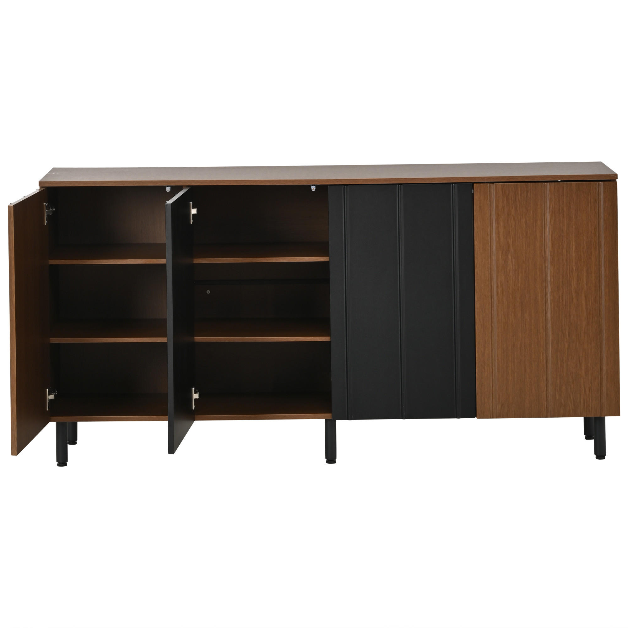 SIDEBOARD mit 4 Schranktüren und verstellbaren Staufächern 160/35/80 cm - Walnussfarben/Schwarz, Holzwerkstoff (160/80/35cm) - EVRYAE