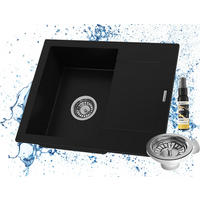 SPÜLBECKEN Bello Schwarz 570/470 mm Granit 2-tlg. Set mit Chromsyphon - Schwarz, Stein (57/47/20cm) - Granitan