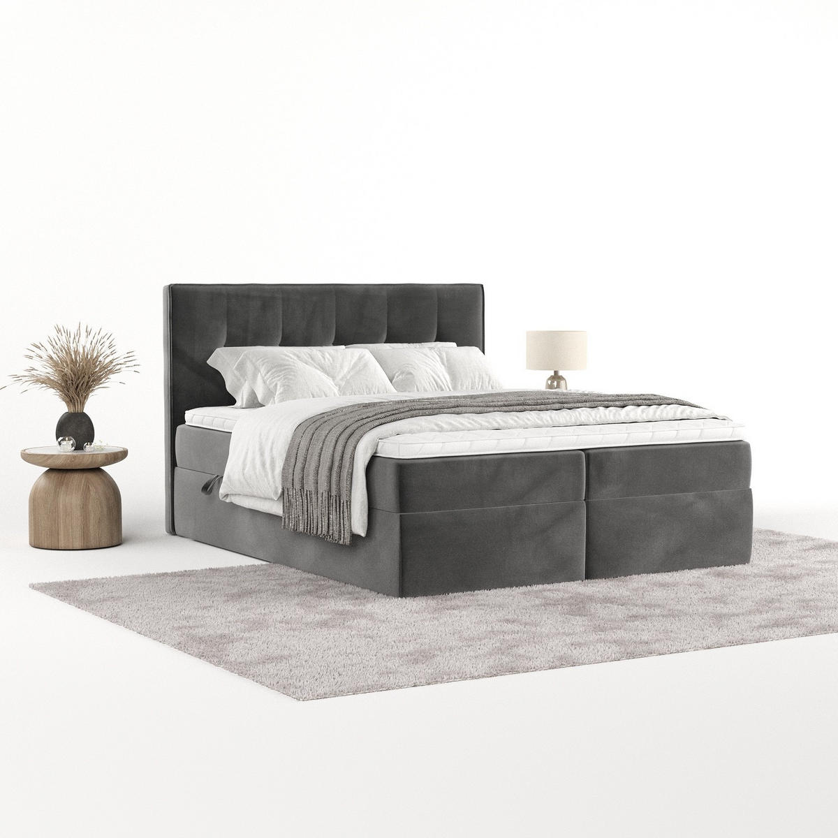 BOXBETT Mireo 140/200 cm Grau im Kronos Stoff - Schwarz/Grau, Holz/Holzwerkstoff (140/200cm) - AltaBeds
