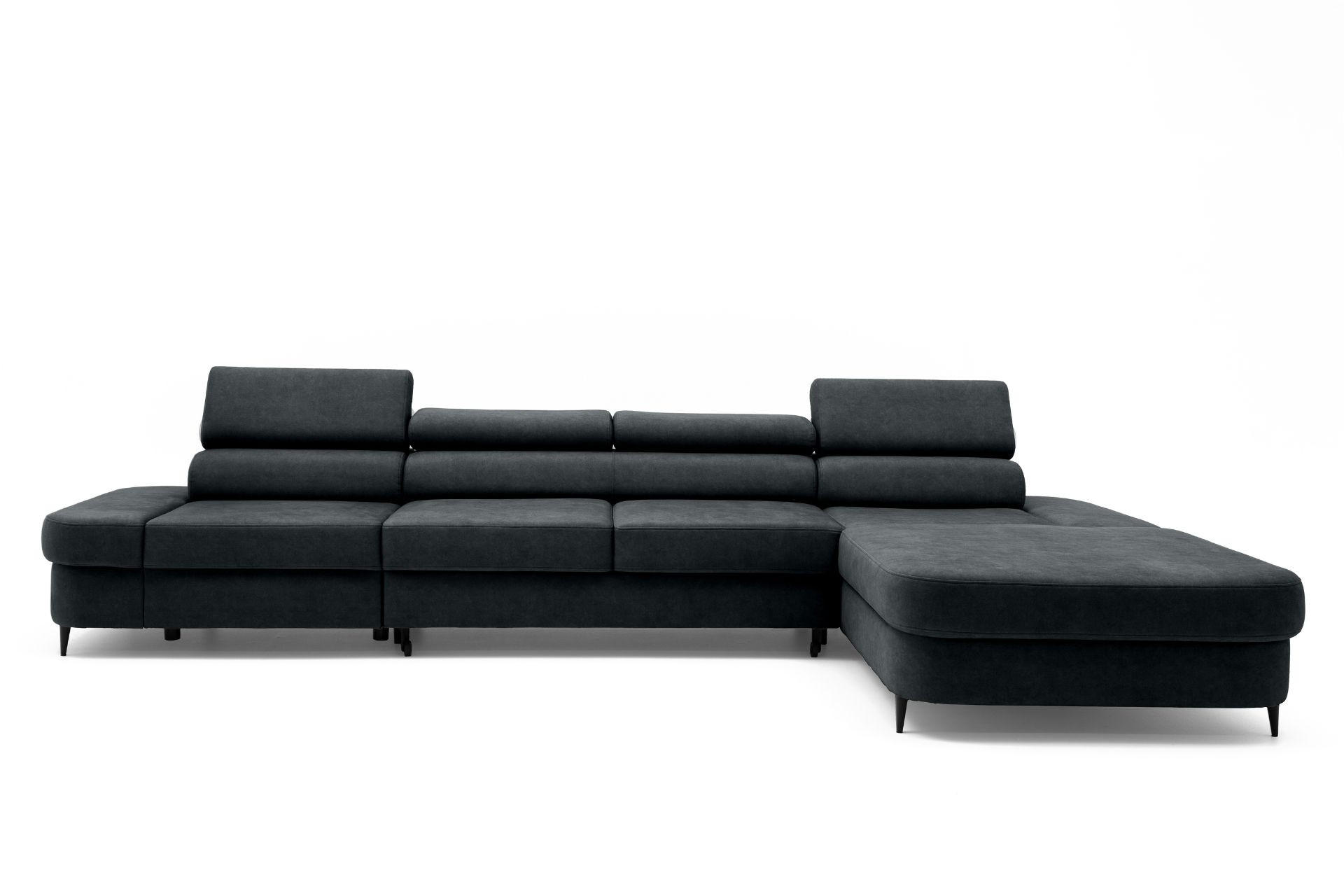 ECKSOFA JAZZ MAXI Rechts mit Schlaffunktion 125x195 Velours Schwarz - Schwarz, Holz/Textil (203/350cm) - Muffo