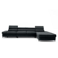 ECKSOFA JAZZ MAXI Rechts mit Schlaffunktion 125x195 Velours Schwarz - Schwarz, Holz/Textil (203/350cm) - Muffo