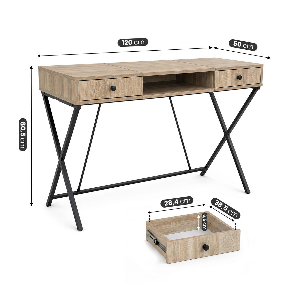 SCHREIBTISCH CROSSLINE 120 cm Eiche Sonoma - Schwarz/Sonoma Eiche, Holzwerkstoff (50/120/80.5cm) - Akord