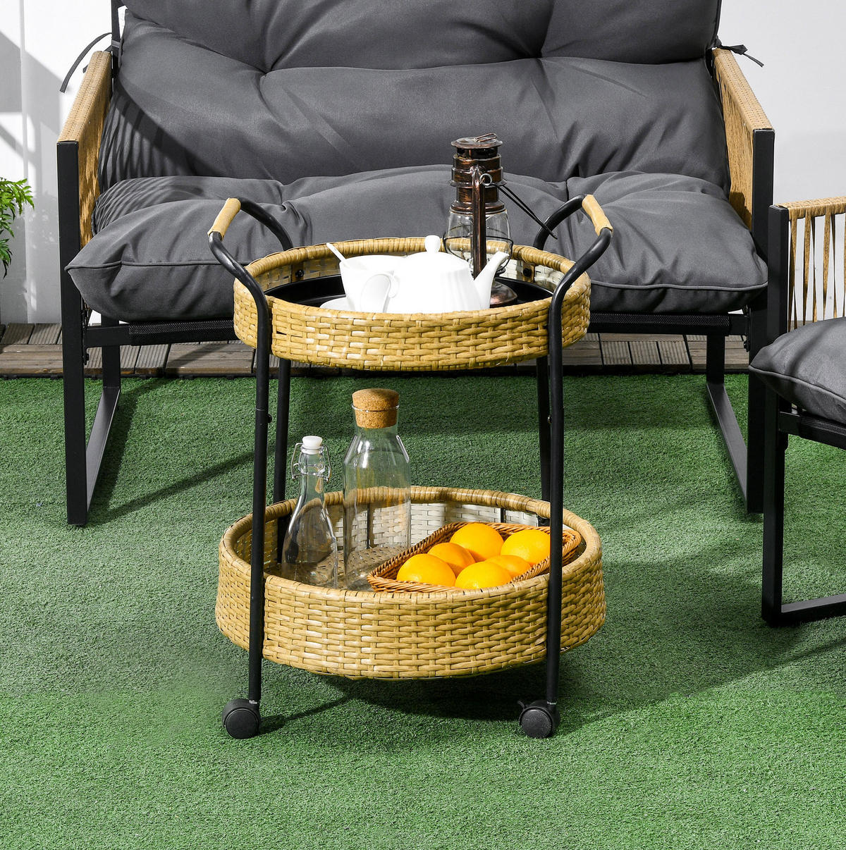 SERVIERWAGEN 50/50/66 cm mit 2 Ebenen und Rollen in Gelb - Gelb, Naturmaterialen (50/66/50cm) - BEAOK