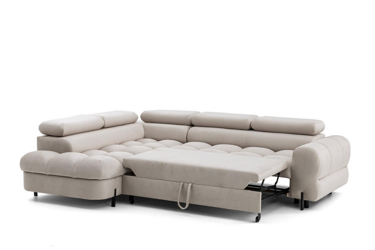 ECKSOFA BOWL L Links mit Schlaffunktion 125x195 Velours Creme - Creme/Schwarz, Holz/Textil (260/195cm) - Muffo