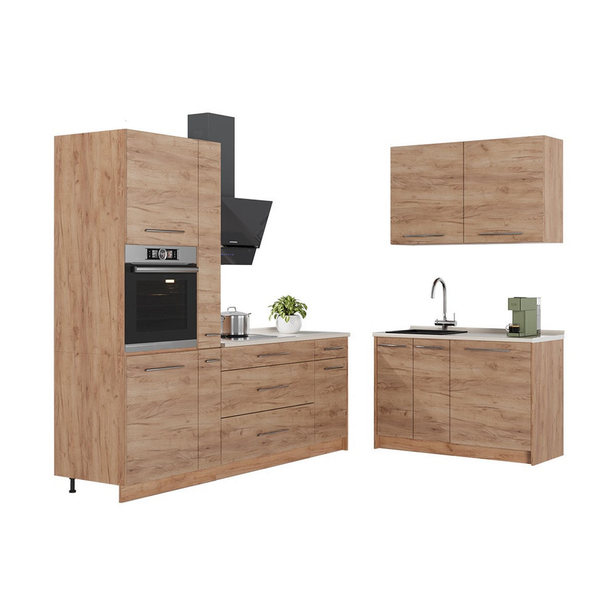 KUHINJA Fame-Line, Hrast zlatnog tona/Hrast zlatnog tona, 220 x 120 cm, RP Mramor - hrast medunac, drvni materijal (220/206.8/60cm) - Vicco