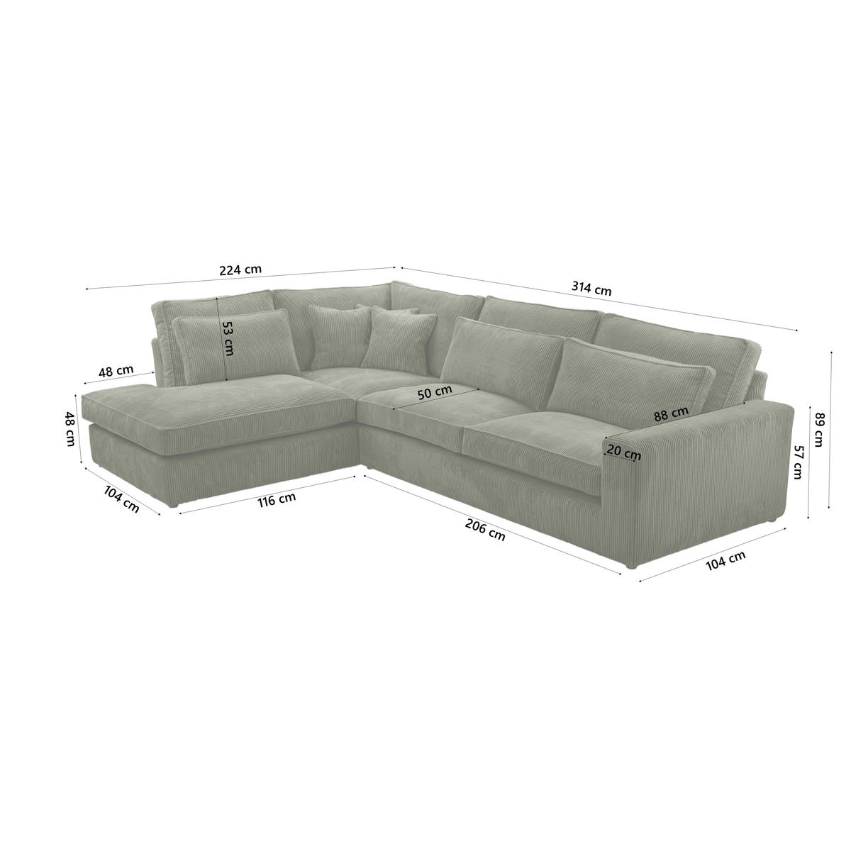 ECKSOFA CAMBO Ohne Schlaffunktion, Grün - Grün, Textil (314/224cm) - Fedve