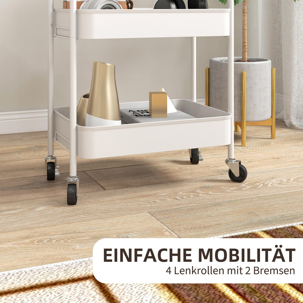 SERVIERWAGEN Rollwagen mit 3 Etagen, für Küche, Wohnzimmer, Stahl, Weiß - Weiß, Metall (30.6/79/45cm) - HOMCOM