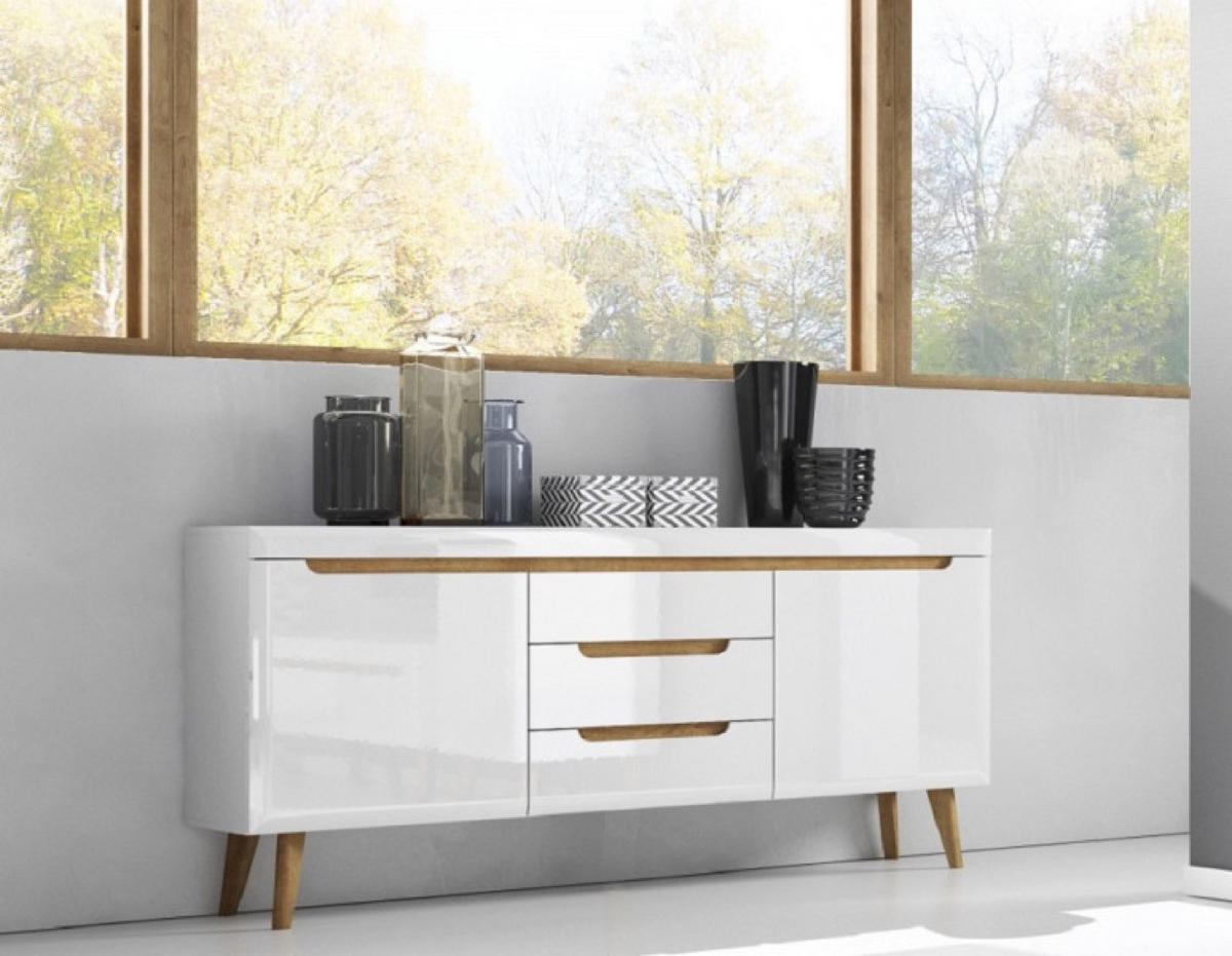 SIDEBOARD Weiß Nordan NKSZ160 Riviera Eiche Mit Regalen - Multicolor, Holzwerkstoff (160/83/40cm) - Sepro Meble