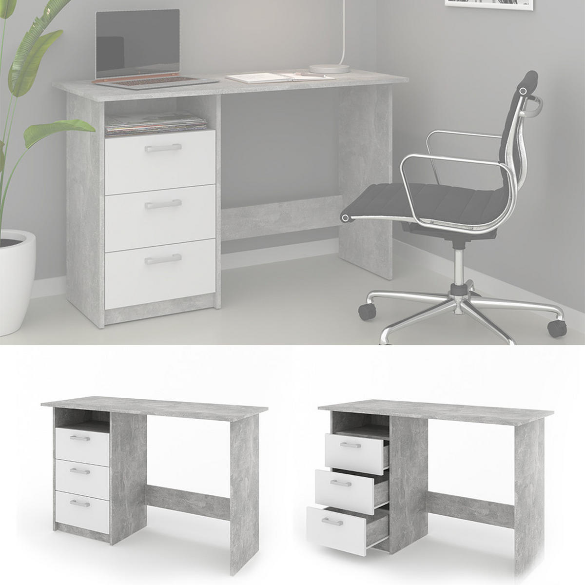 SCHREIBTISCH Meiko Beton 120 x 50 cm - Grau, Holzwerkstoff (50/120/76.6cm) - Vicco