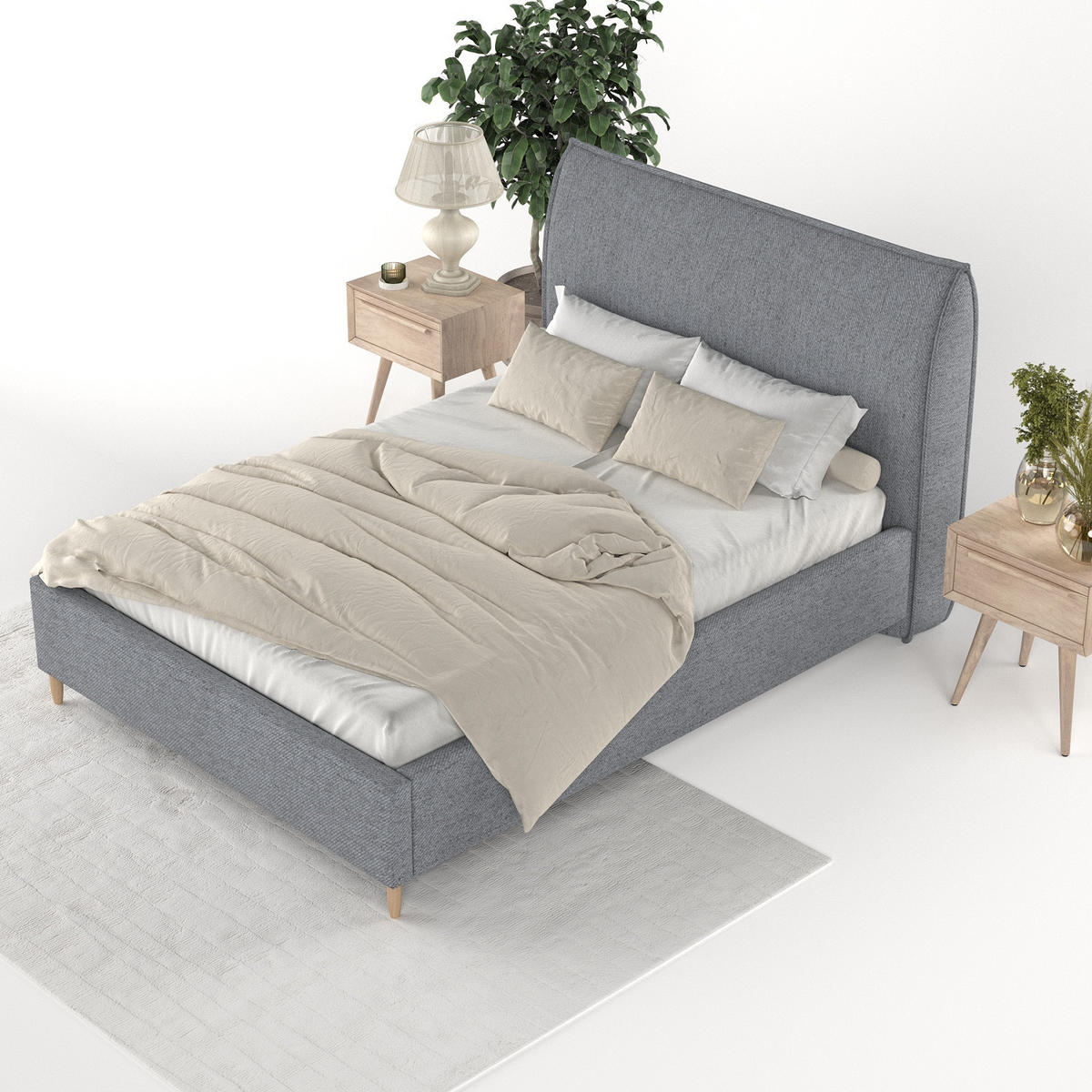 POLSTERBETT Mira 140/200 cm Grau im Neve Stoff - Naturfarben/Grau, Holz/Holzwerkstoff (140/200cm) - AltaBeds