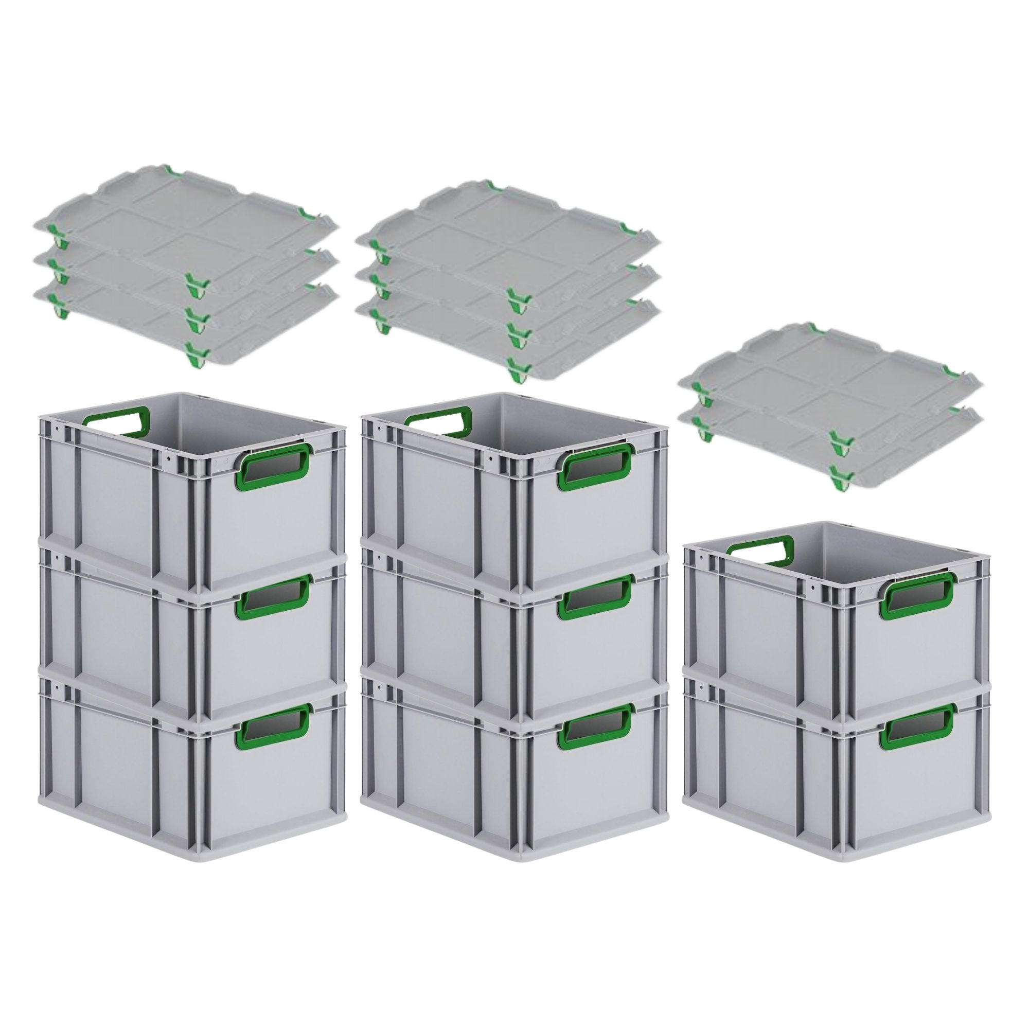 EUROBOX 8x Nextgen Color Mit Auflagedeckel 22x30x40cm Griffe Grün Offen - Grün, Kunststoff (30/22/40cm) - PROREGAL
