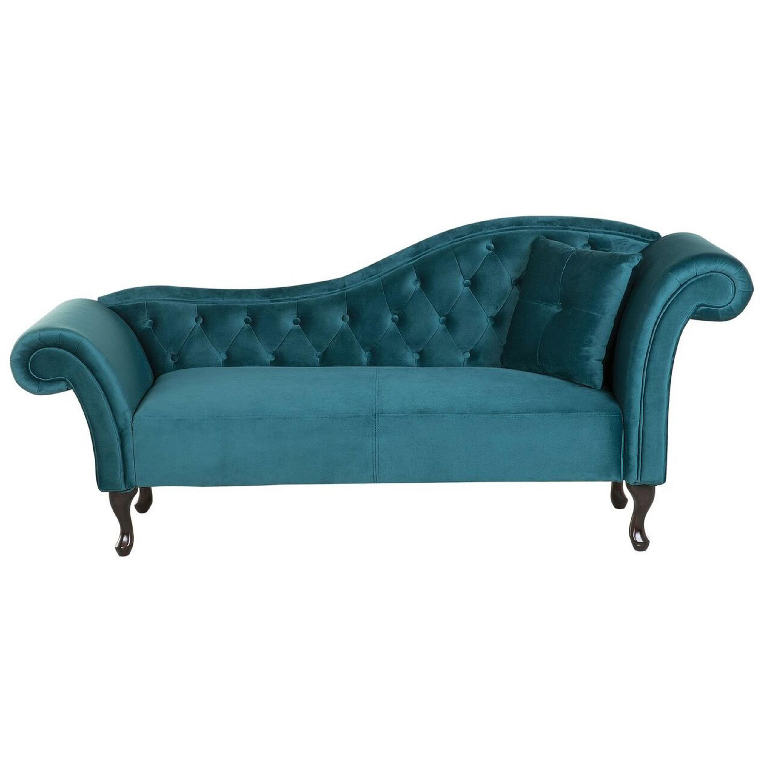CHAISELONGUE Samtstoff blaugrün rechtsseitig Lattes - Blau, Textil (188/87/59cm) - Beliani