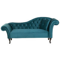 CHAISELONGUE Samtstoff blaugrün rechtsseitig Lattes - Blau, Textil (188/87/59cm) - Beliani