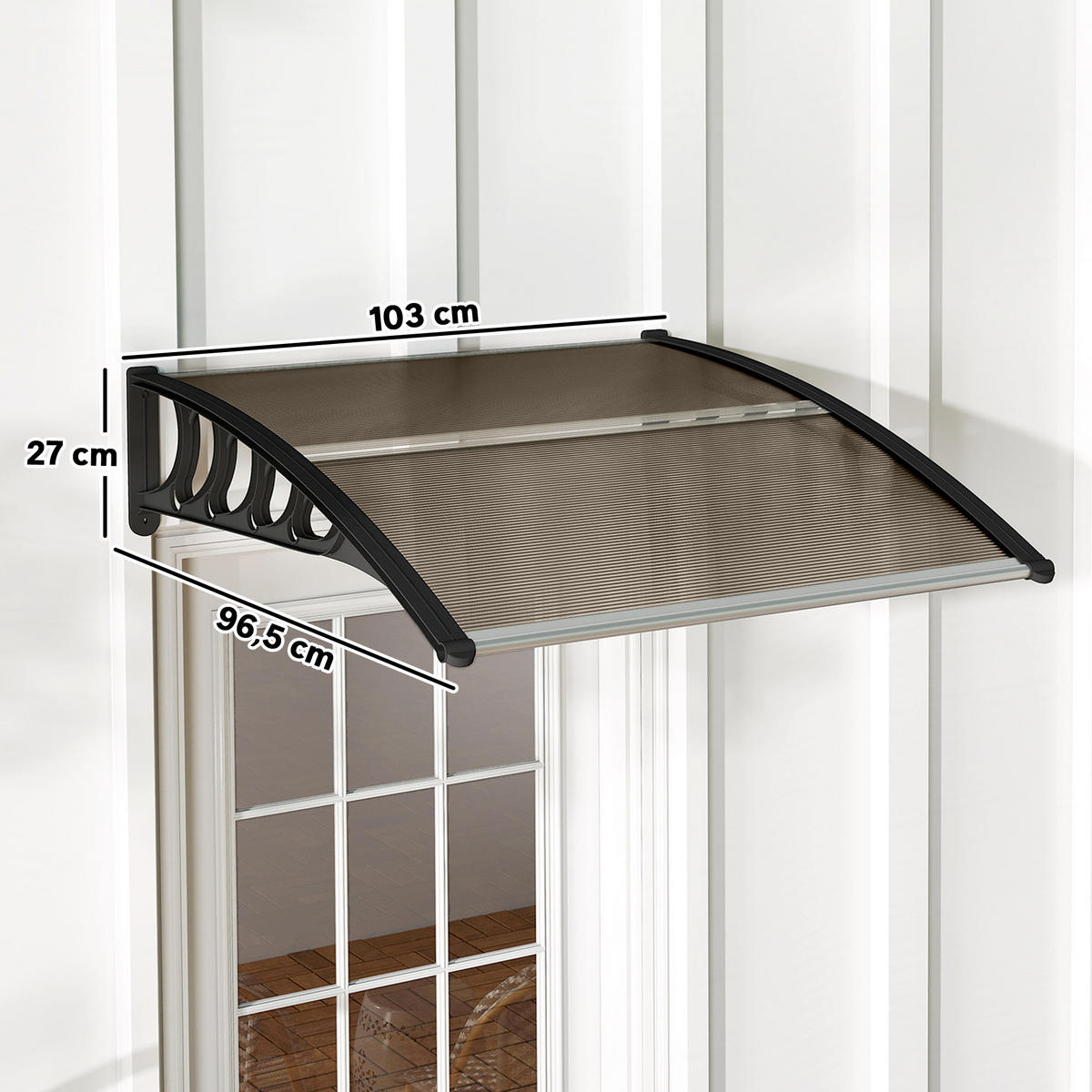 PULTVORDACH Vordach für Haustür 103x96,5x27cm mit UV Schutz für draußen Braun - Braun, Kunststoff (96.5/27/103cm) - Outsunny