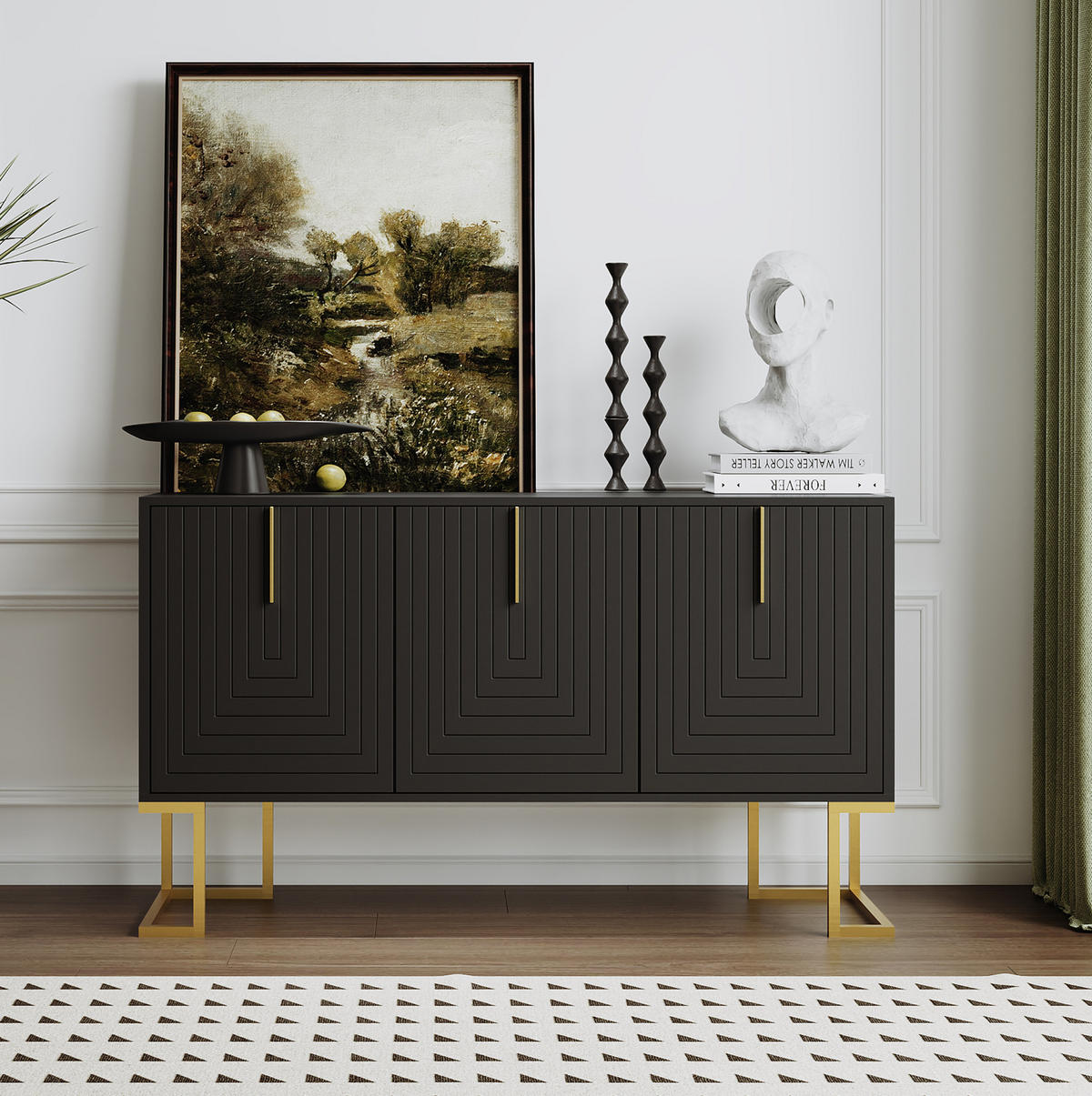 SIDEBOARD 3-türig mit verstellbaren Regalböden MDF Schwarz - Schwarz, Holzwerkstoff (138/80.5/40cm) - Meubliv
