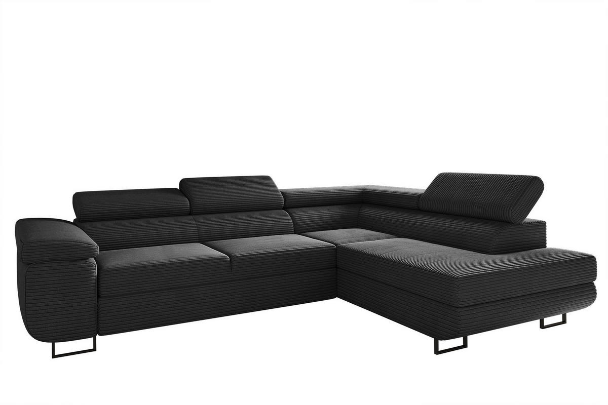 ECKSOFA ATOMIC Mit Schlaffunktion, Stoff Poso, Schwarz, Rechts - Schwarz, Holz (277/203cm) - Kaiser Möbel