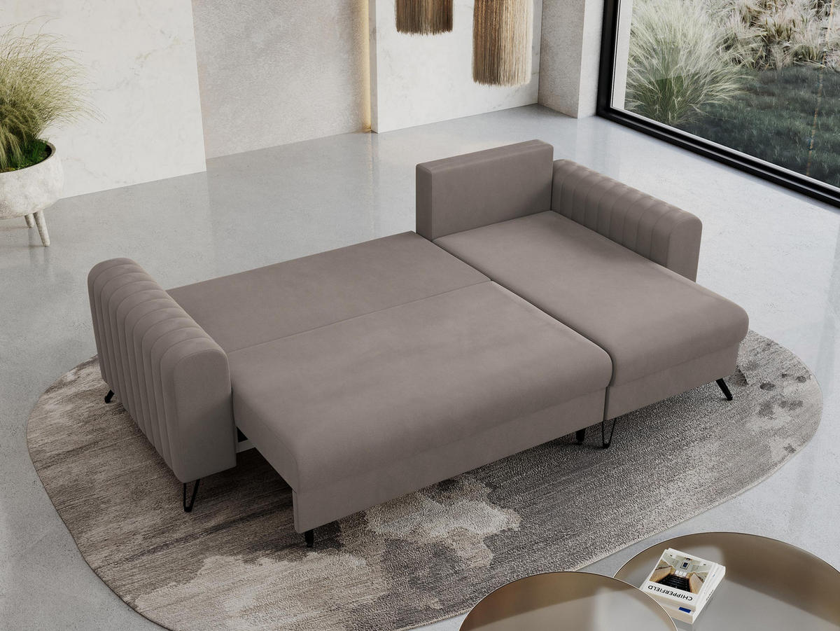 ECKSOFA Axel Samt Hellbraun - Hellbraun/Schwarz, Textil/Metall (242/140cm) - MKS
