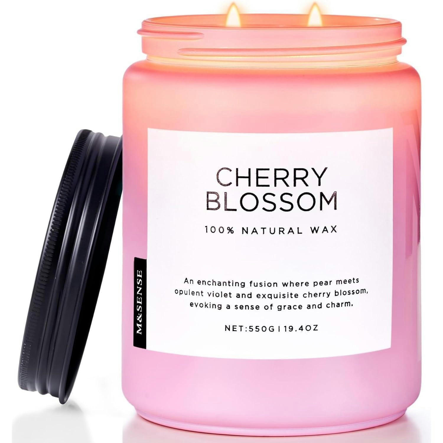DUFTKERZE Kirschblüte 550g, 110 Stunden Brenndauer, Natürliches Wachs - Rosa, Paraffin (13cm)