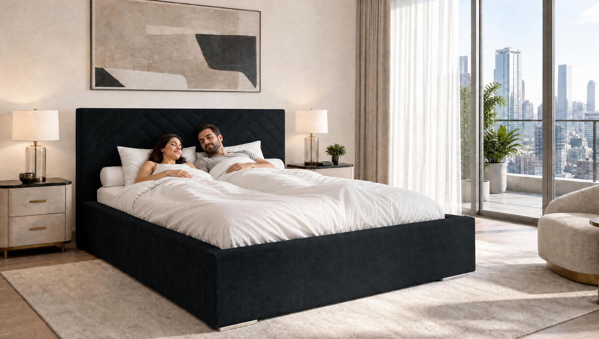 POLSTERBETT 140x200 cm AURA, Doppelbett mit Bettkasten und Lattenrost aus Holz, Velourstoff: Schwarz - Schwarz, Holz/Textil (140/200cm) - Marpur