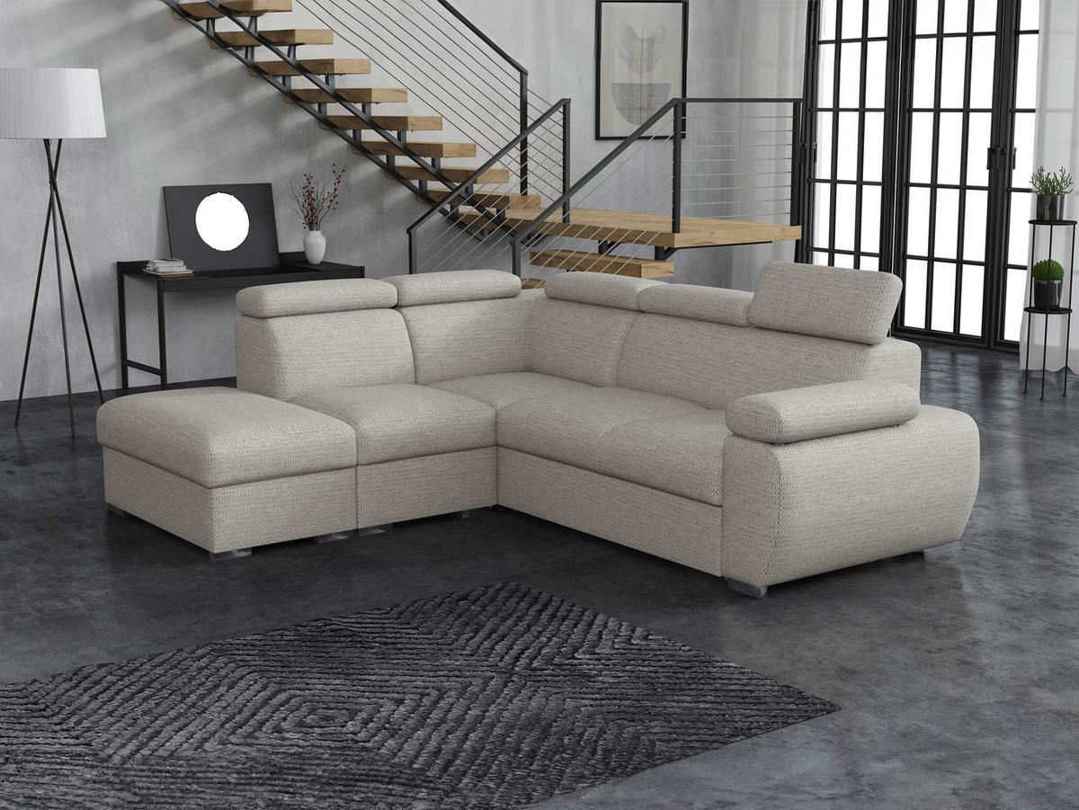 ECKSOFA Boston 2RR1P, Seite: Links PUFAP+R+1P(65)+2R - Silberfarben, Holz/Textil (260/230cm) - MIRJAN24
