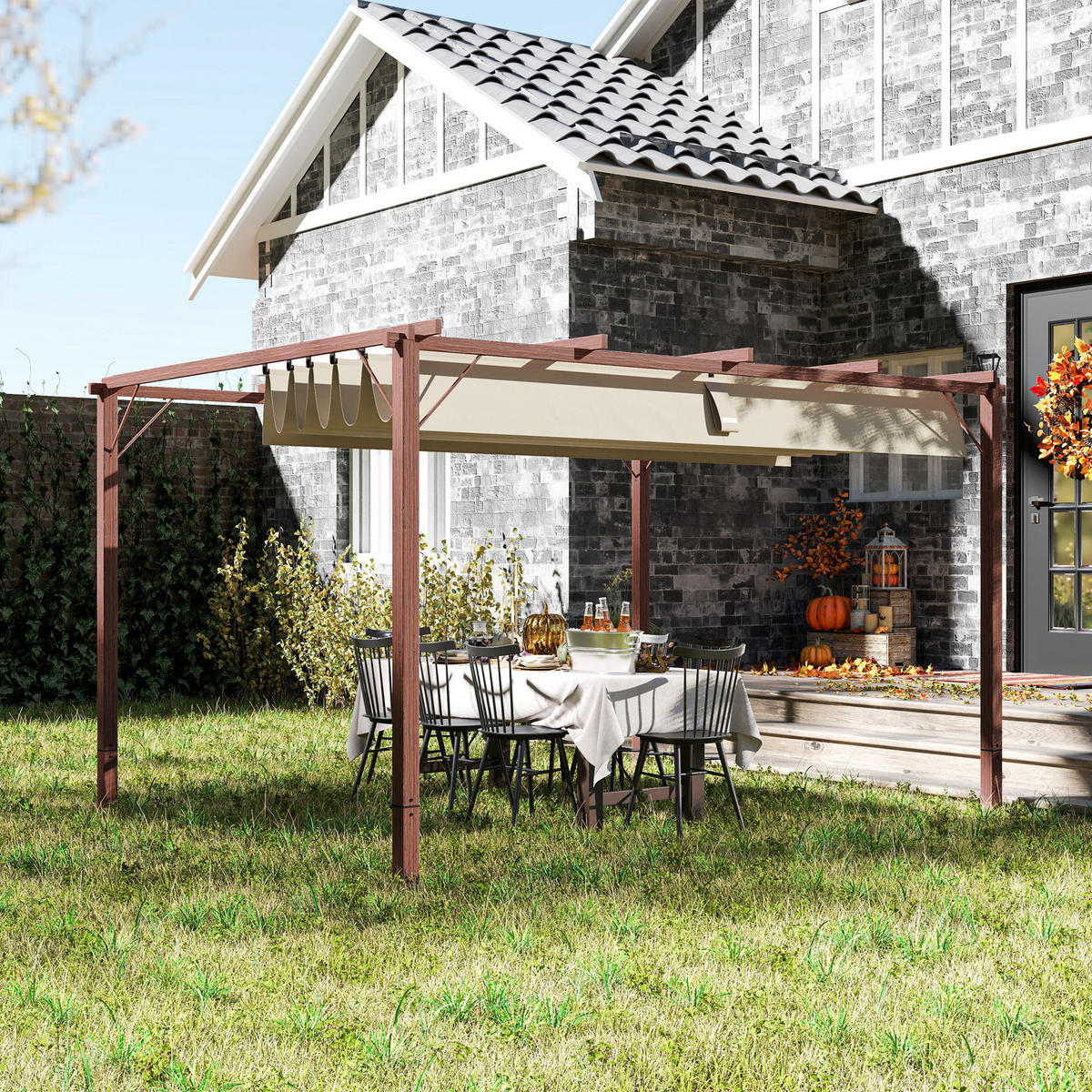 PERGOLA ca. 3x4m Naturholz - Naturfarben, Metall (300/232/382cm) - Outsunny