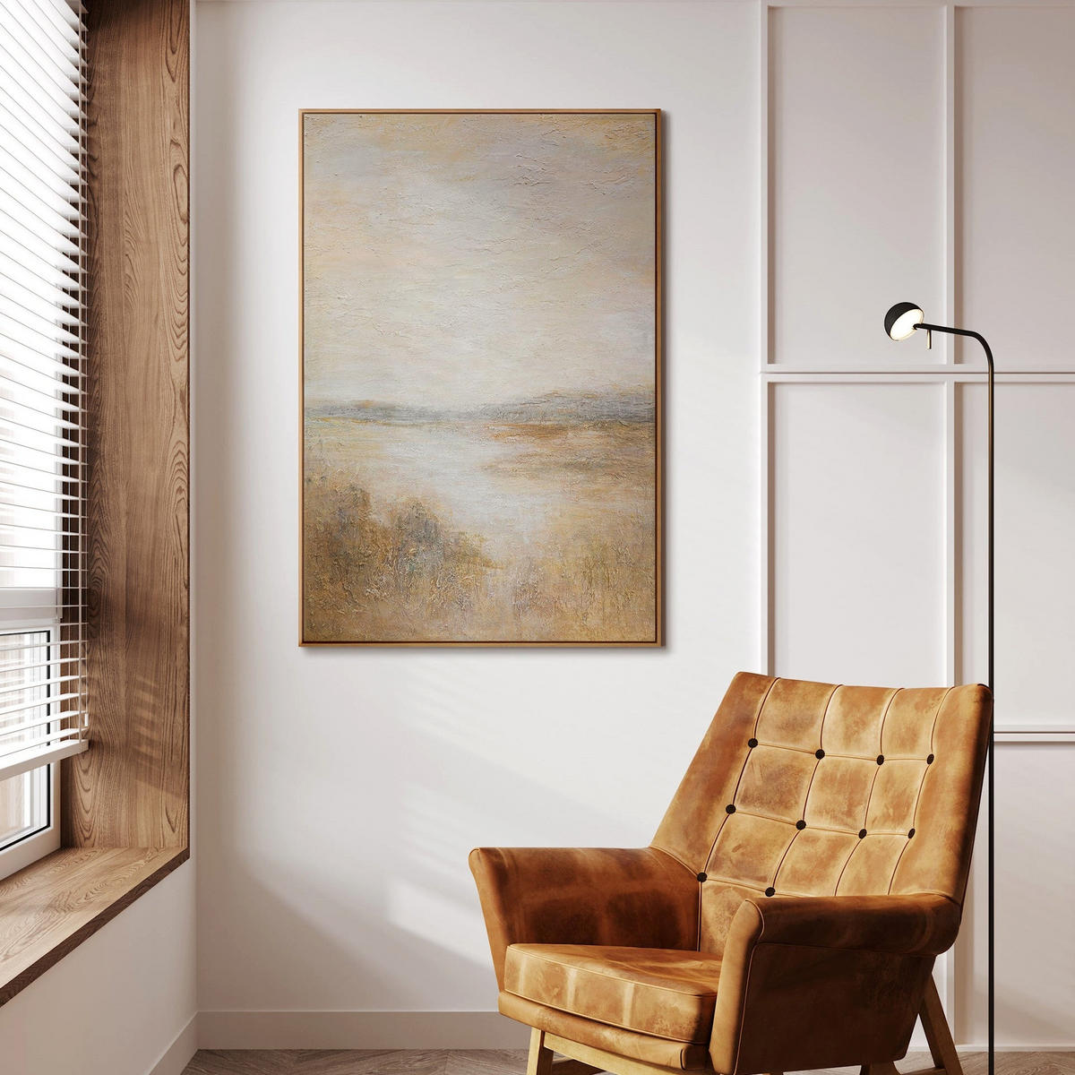 GEMÄLDE Nebeliger Morgen Schattenfugenrahmen Eichefarben 140x100 cm - Eichefarben, Holz (140/100cm) - YS-art gallery
