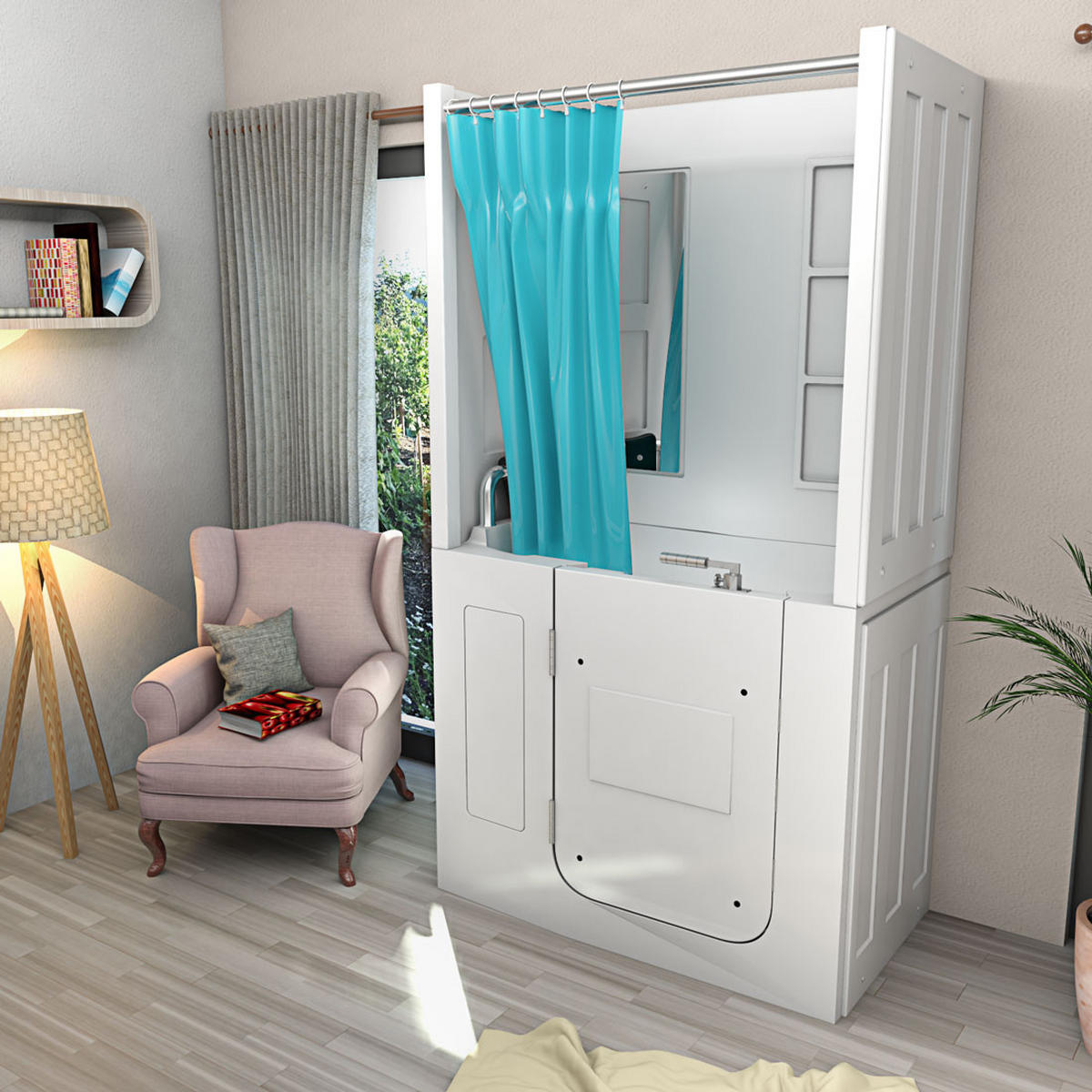 SENIOREN Dusche Sitzwanne mit Tür S08D-B-L - Weiß, Glas/Kunststoff (110/68/205cm) - AcquaVapore by Sandra Jentho